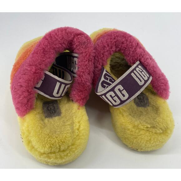 UGG WOMEN 5 FLUFF YEAH SLIDE PRIDE RAINBOW YELLOW SHEEPSKIN  SLIPPERS SANDAL - Picture 4 of 6